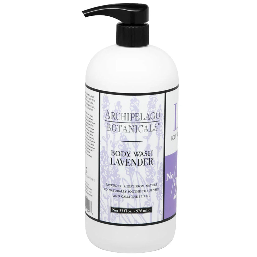 Archipelago Botanicals Lavender Body Wash bottle front, calming cleansing for dry skin.