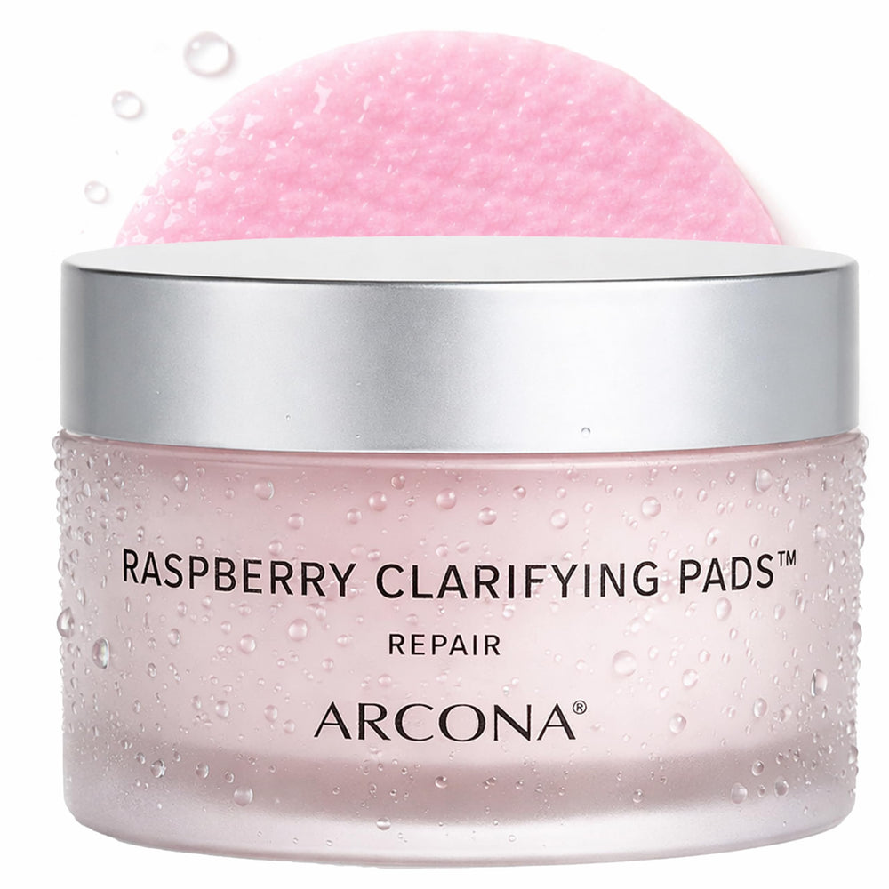 ARCONA Raspberry Clarifying Pads boxed packaging for convenient daily cleansing
