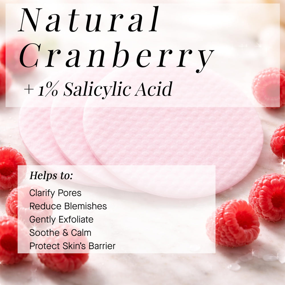 Closeup of ARCONA Raspberry Clarifying Pads highlighting pore-purifying action