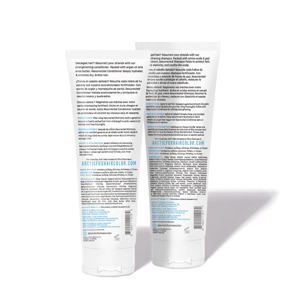 ARCTIC FOX Resurrected ingredients panel highlights botanicals for nourishment and shine.