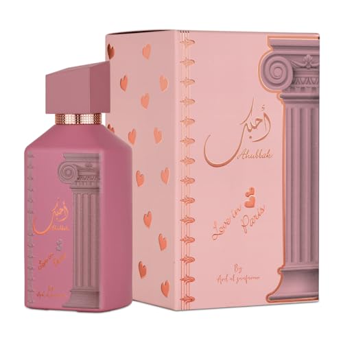 Ard Al Zaafaran Ahubbak Love in Paris angled bottle for a luxurious fragrance vibe.