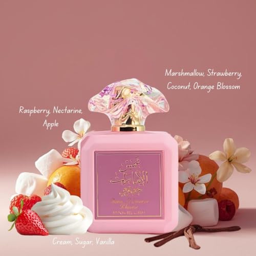 Ard al Zaafaran Pink Blush heart notes closeup of marshmallow and strawberry