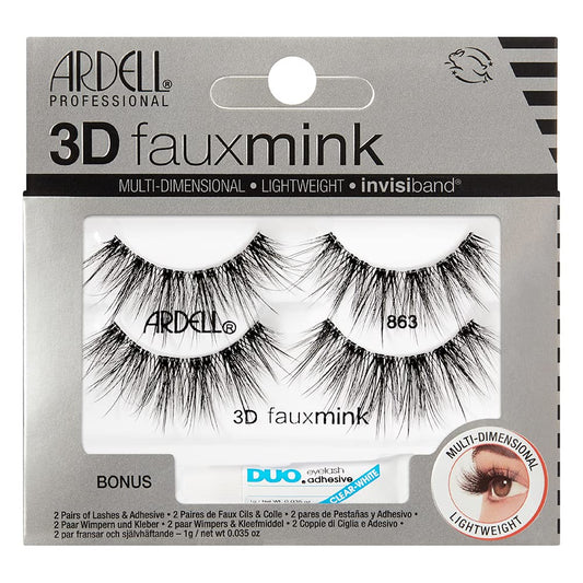 Ardell 3D Faux Mink 863 lashes with natural texture detail for seamless blending