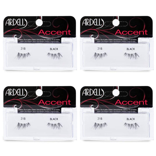 Ardell Accent 318 half lashes highlight outer edge for subtle cat-eye.