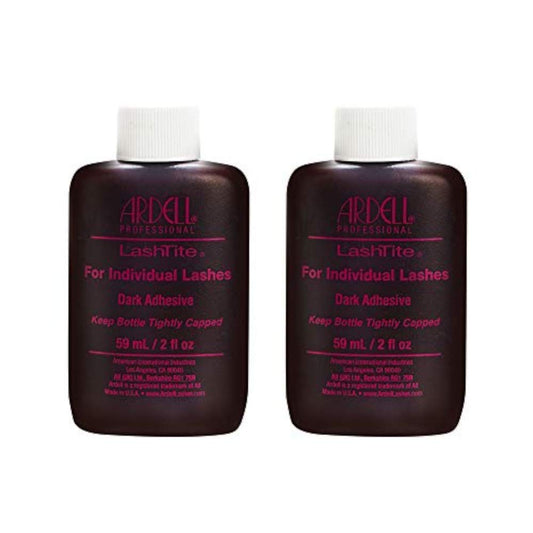 Ardell LashTite dark adhesive bottle close-up highlighting fast-drying, long-lasting hold for individual lashes.