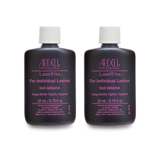 Ardell LashTite adhesive bottle close-up showing fast-drying, dark formula.