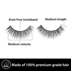 Ardell Remy Lash 781 invisiband on natural lashes for comfort.