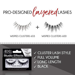 Ardell Studio Effects Lashes 230 eye-opening center-lengths for wide-eyed look.