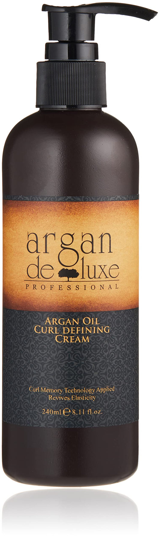 Argan Deluxe curl defining cream bottle close-up showing smooth defined curls