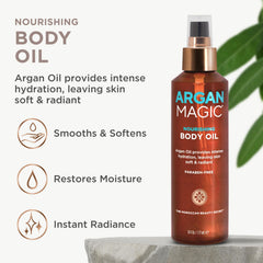 Argan Magic Nourishing Body Oil with argan-oil blend promotes hydration and a healthy glow
