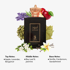 ARIF Aswad top notes featuring apple and bergamot for a fresh start