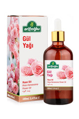 Arifoğlu Rose Oil packaging-front displays 100 ml virgin cold-pressed oil for diffuse aroma