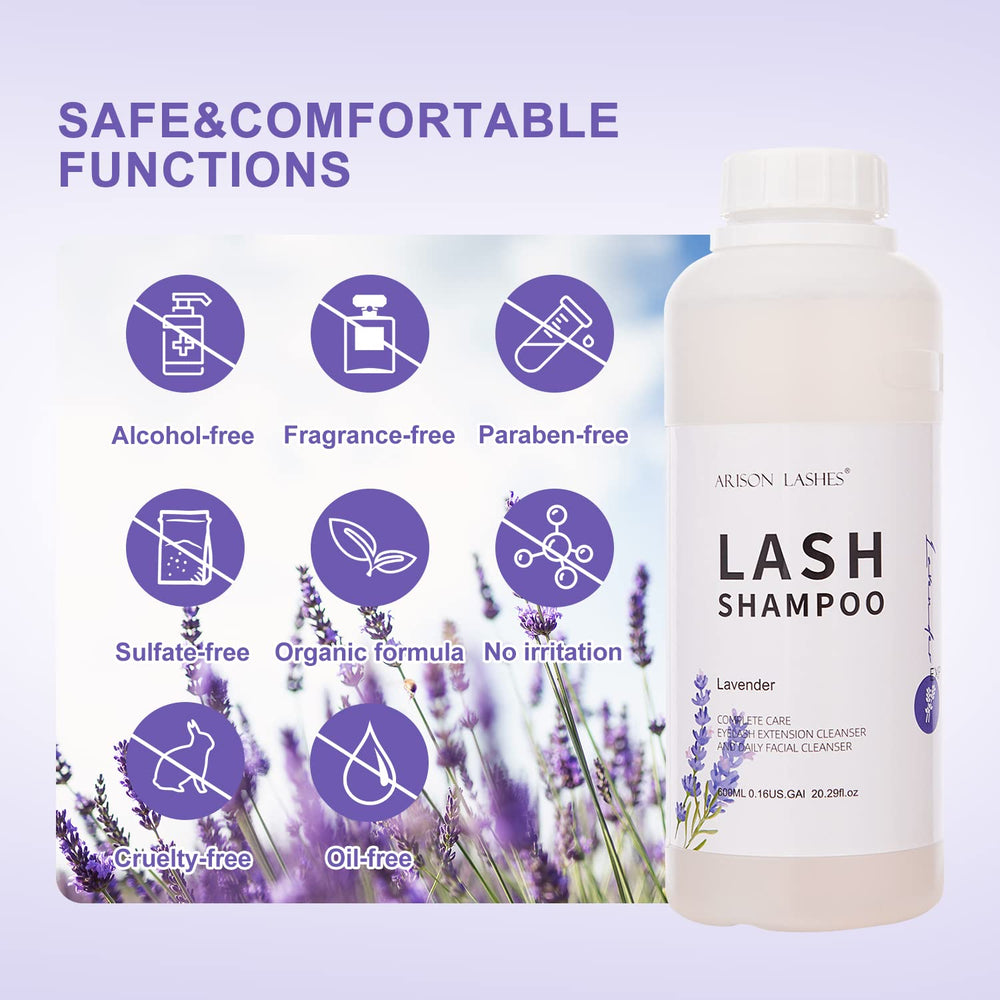 ARISON LASHES cleanser label highlights rose, aloe, and tea tree extracts.