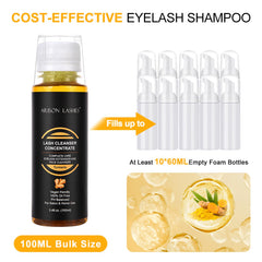 ARISON LASHES turmeric shampoo bottle with rich golden lather for lash extensions