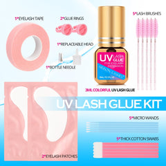 ARISON LASHES UV glue bottle under UV light demonstrating quick cure capability.