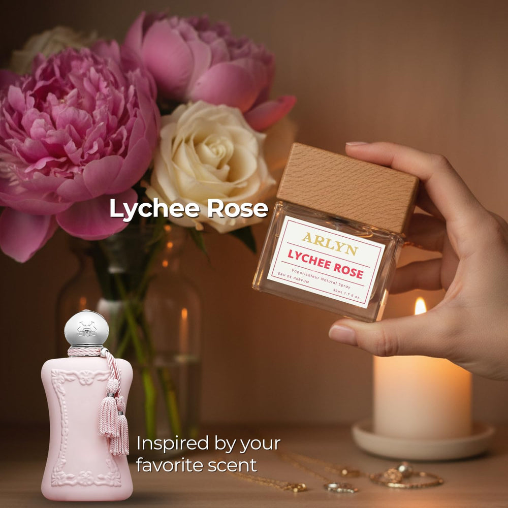 ARLYN Lychee Rose top notes close-up with lychee, bergamot and nutmeg.