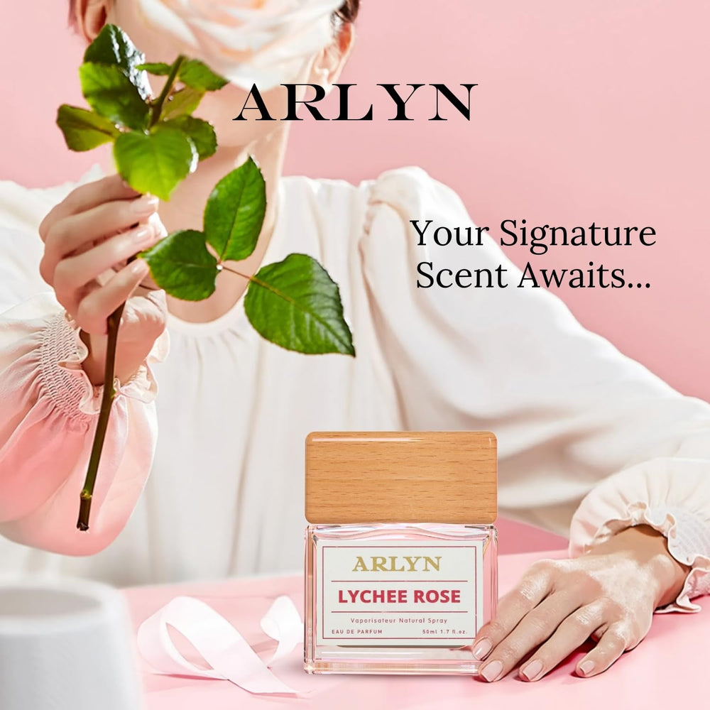 ARLYN Lychee Rose vanilla-musk notes add creamy depth to the bouquet.