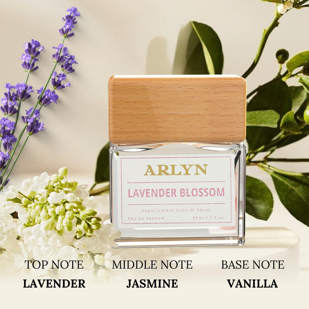 ARLYN Lavender Blossom top notes Plum and Peach evoke brightness.
