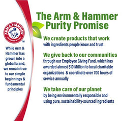 Arm and Hammer Essentials ingredients highlight baking soda and plant-based formula.