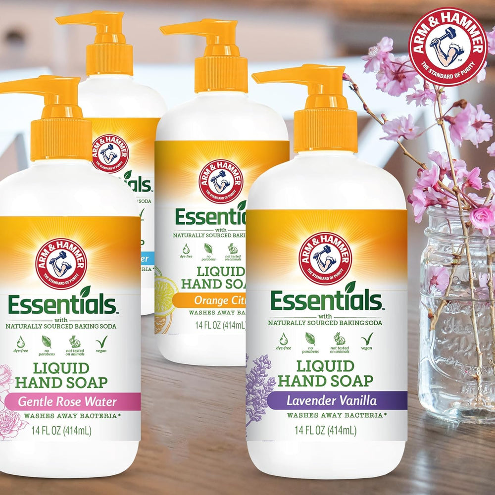 Arm & Hammer liquid soap on sink area ideal for daily handwashing routine.