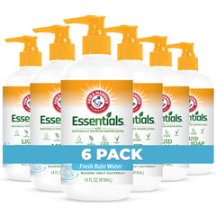 Arm & Hammer six-pack liquid hand soap bottles for daily kitchen and bathroom cleansing.