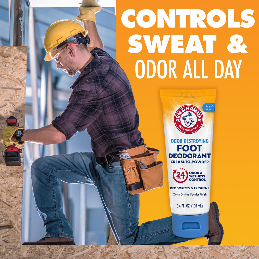 Arm & Hammer soft powder finish between toes ready for comfortable wear.
