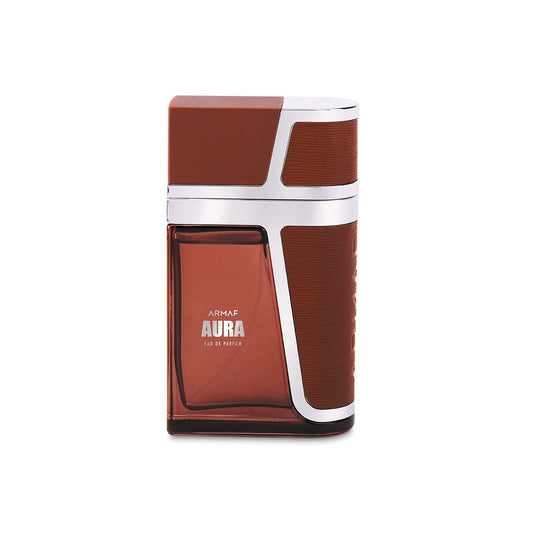 Armaf Aura for Men bottle front, showcasing amber warmth and modern masculine appeal.