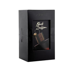 Armaf Black Saffron box display emphasizes luxury presentation and gifting appeal.