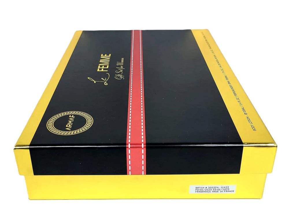 Armaf Le Femme gift set box, attractive packaging for gifting occasions.