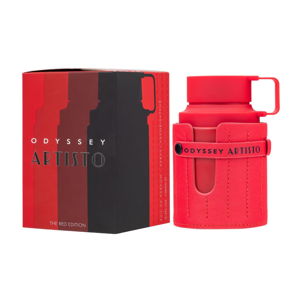 Armaf Odyssey Artisto Red bottle close-up, ideal for evening wear and special occasions.