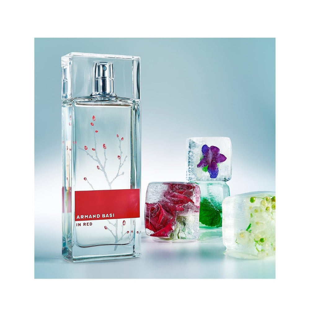 Armand Basi Red on display in store, appealing to casual fragrance shoppers.