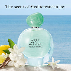 Armani Beauty Acqua di Gioia EDP floral closeup, jasmine hues for elegant daily wear.