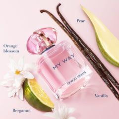 Armani Beauty My Way Nectar top notes pear and rhubarb create a lively opening