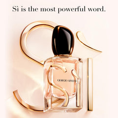 Armani Sì EDP bottle embossed logo detail reinforces luxury branding for discerning buyers.