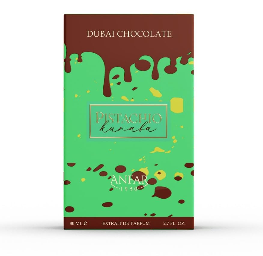 AROMA CONCEPTS Dubai Chocolate Perfume bottle highlighting pistachio kunafa notes for luxurious evenings.
