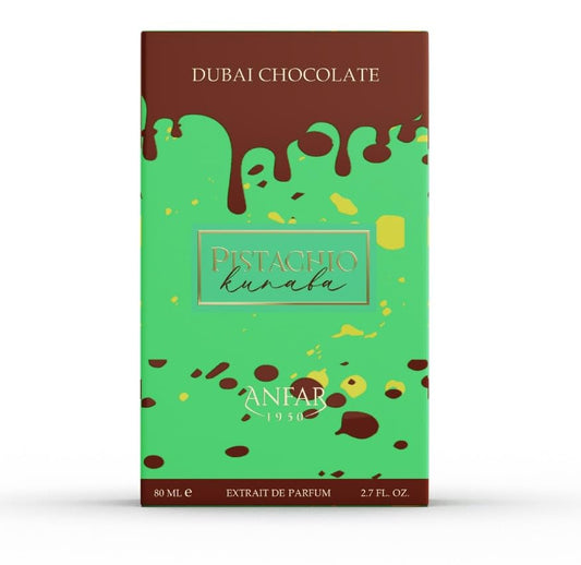 AROMA CONCEPTS Dubai Chocolate Perfume bottle highlighting pistachio kunafa notes for luxurious evenings.