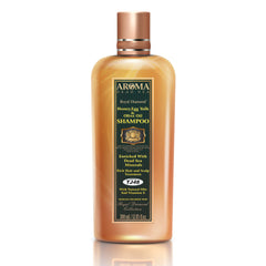 AROMA DEAD SEA Honey Egg Yolk Olive Oil Shampoo being poured for even distribution