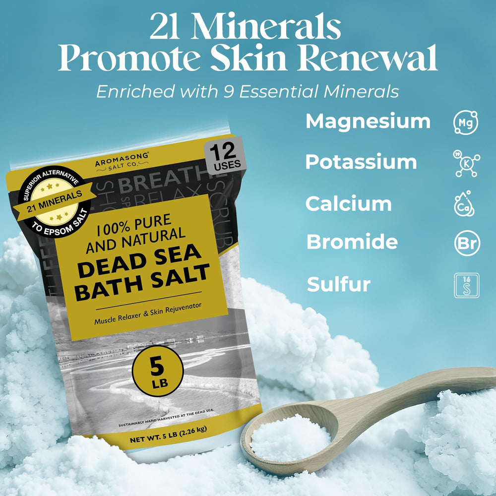 Aromasong Dead Sea Bath Salt dissolving in water for a soothing soak.
