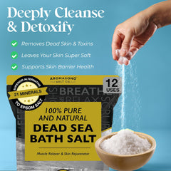 Aromasong Dead Sea Bath Salt fine grain close-up showing mineral purity and texture.