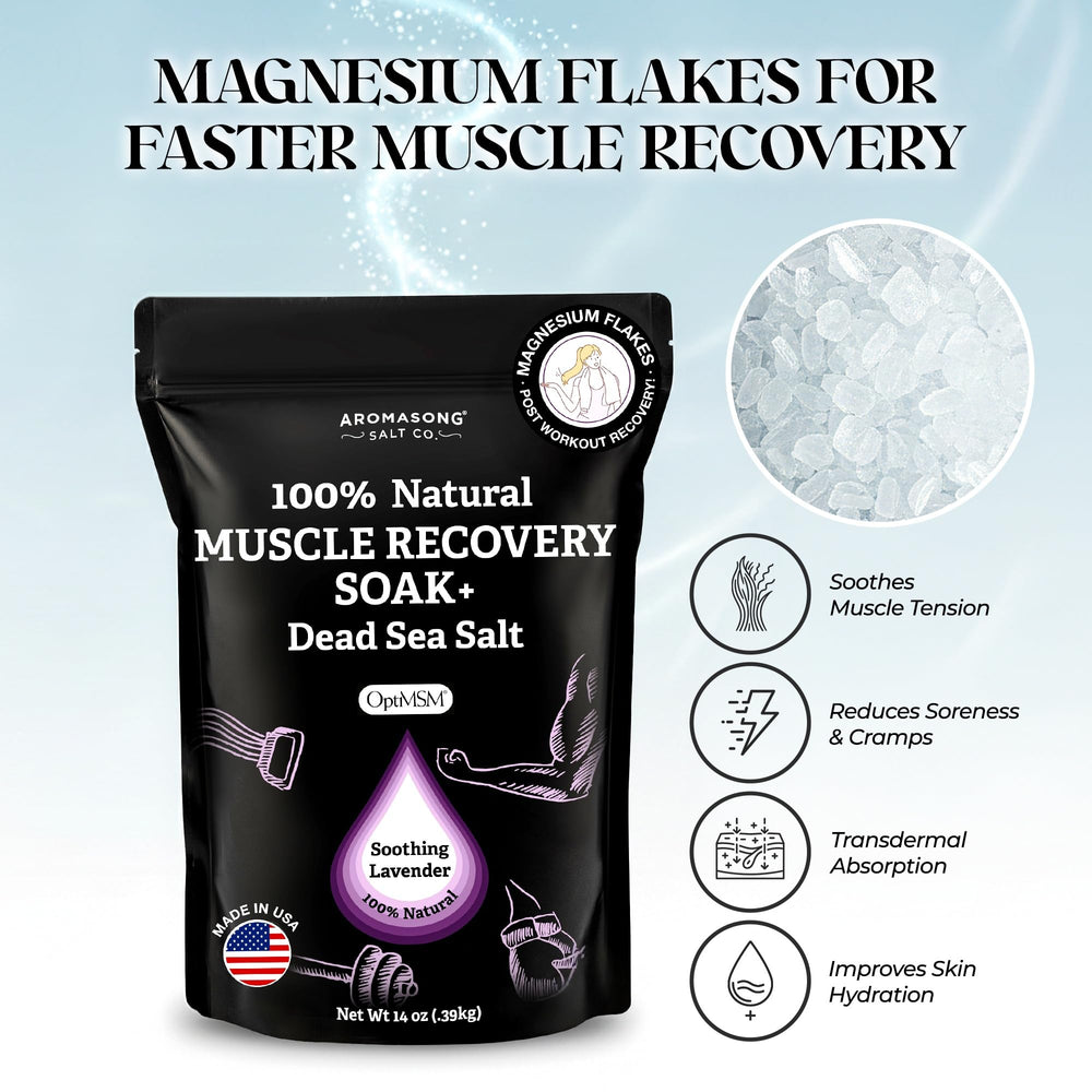Aromasong magnesium-flakes bath scene offering relaxing relief for sore muscles
