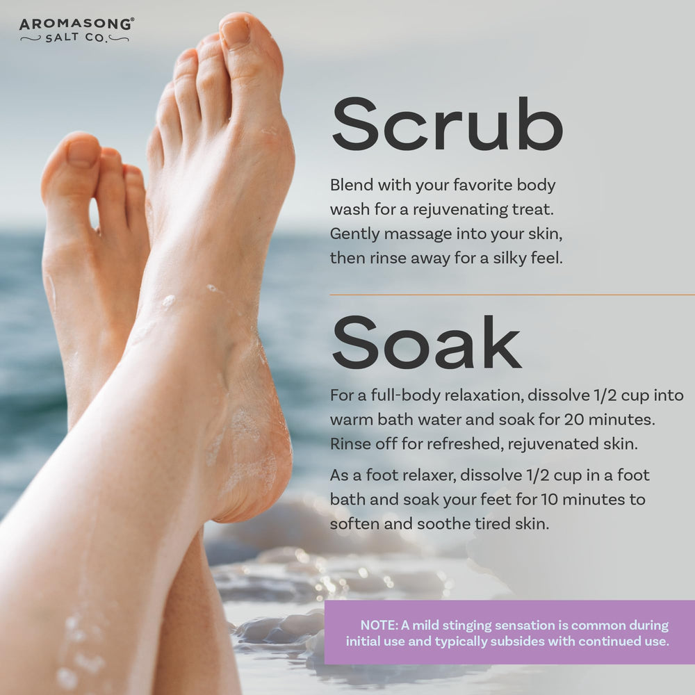 Aromasong RAW magnesium bath flakes pouring into water for easy mineral bath preparation