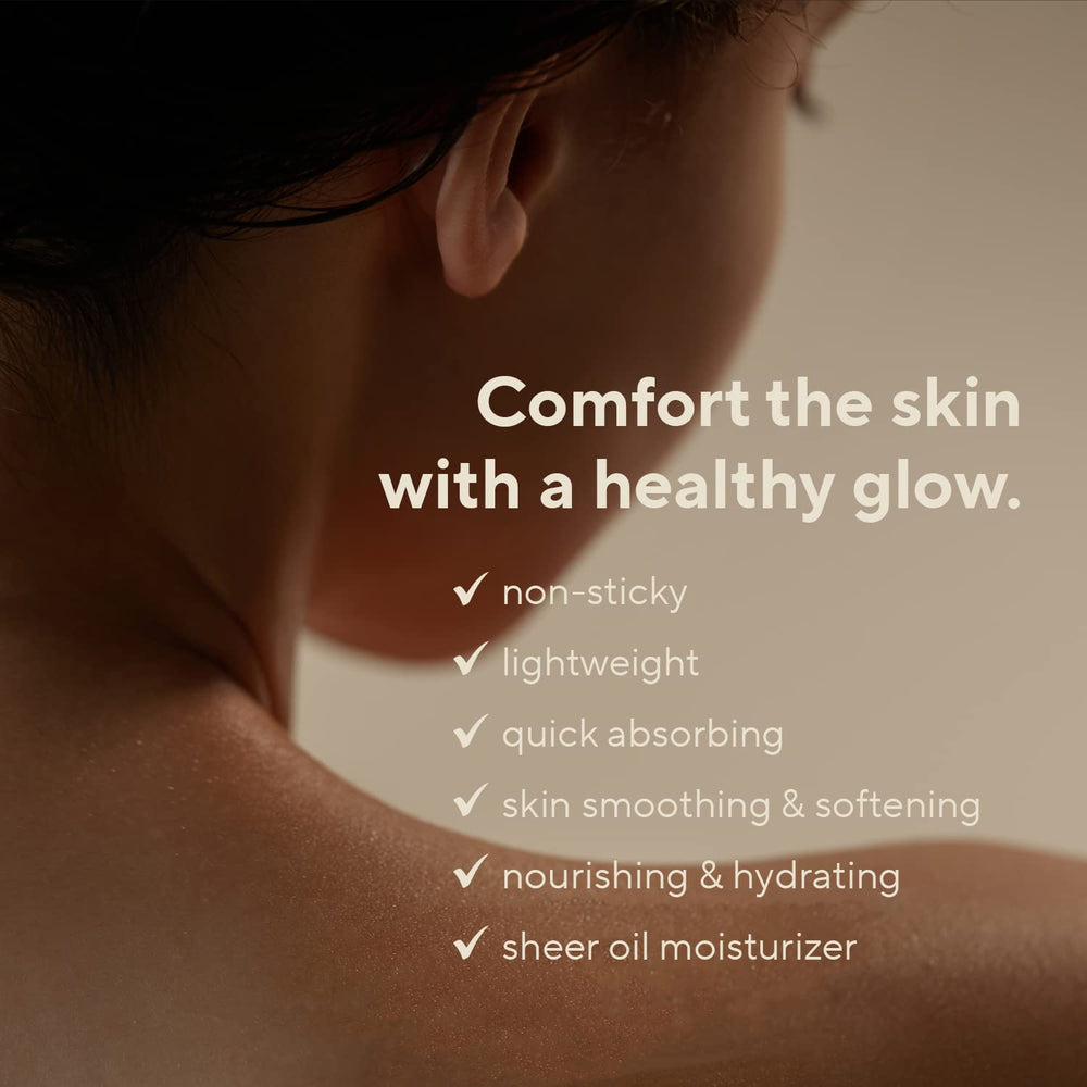 AROMATICA Embrace Body Oil texture showcasing non-greasy, light hydration.