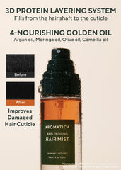 Hands misting hair for 3-in-1 conditioning.