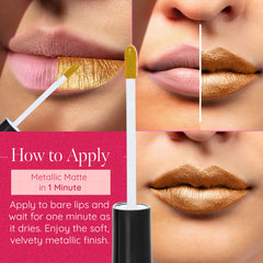 Aromi Gold Digger on lips shows shimmery finish with luminous bronze tone.