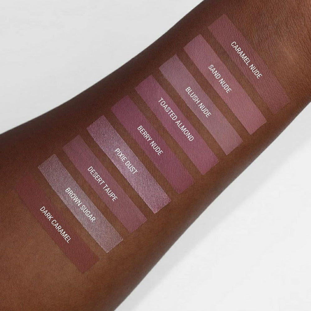 Aromi lightweight formula shown for comfortable lip wear.