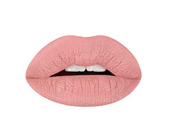 Aromi Sand Nude matte lipstick swatch on lips showing peachy nude shade for everyday wear.