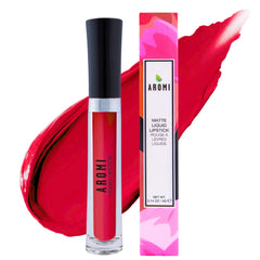 Aromi transfer-proof lipstick on lips demonstrates staying power.
