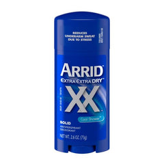 Arrid XX Extra Extra Dry solid Cool Shower twist-up close-up for easy daily application.