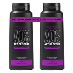 Art of Sport charcoal activated body wash bottle pour showing deep cleansing capability