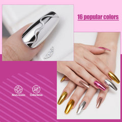 Artdone colored mirror chrome powders for vibrant metallic nail art.